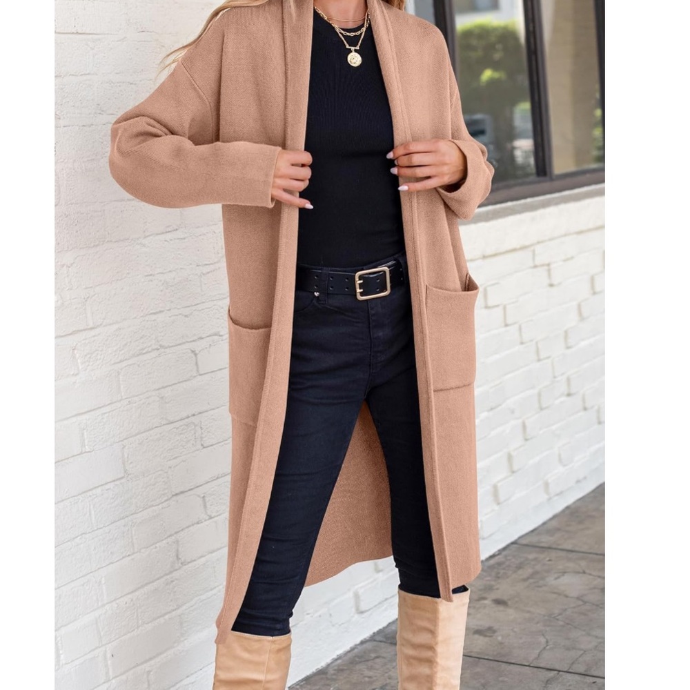 Stylish Tan Long Cardigan Size Medium